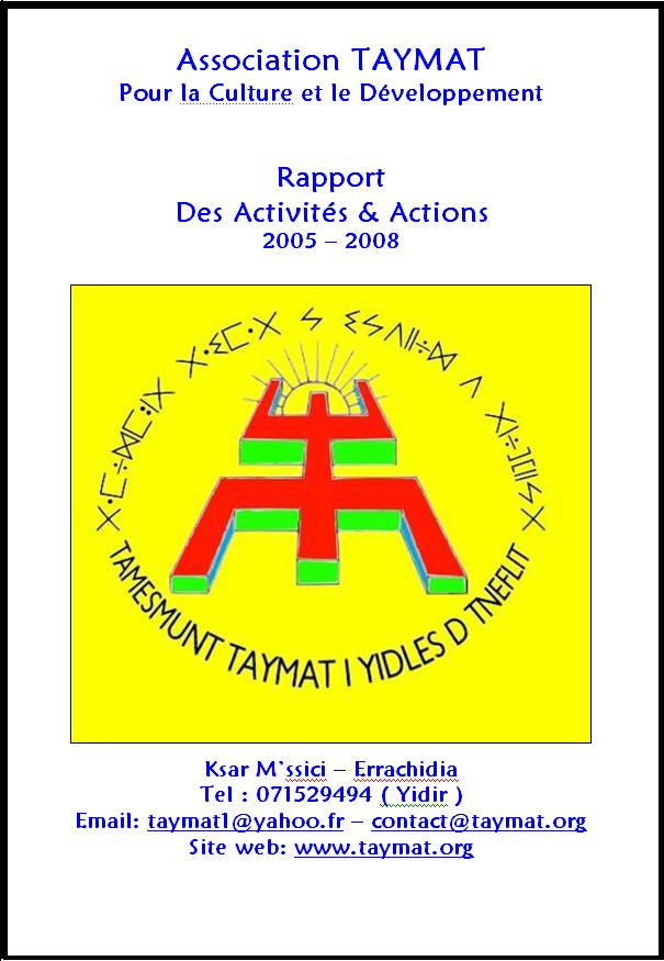 Rapport des activités de l’association Taymat pour 2005/2008 à Télécharger en PDF